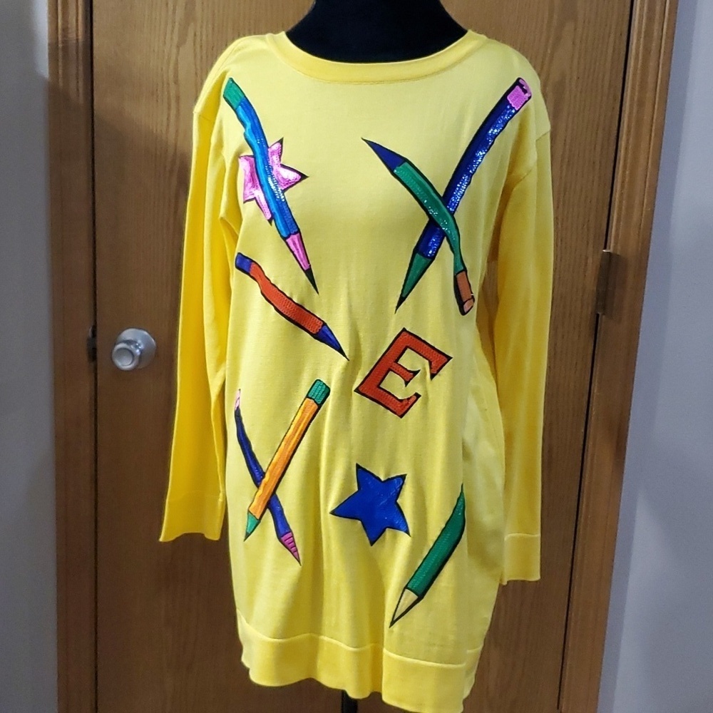 Escada rare sequined embroidered pencil bold bright 90's style